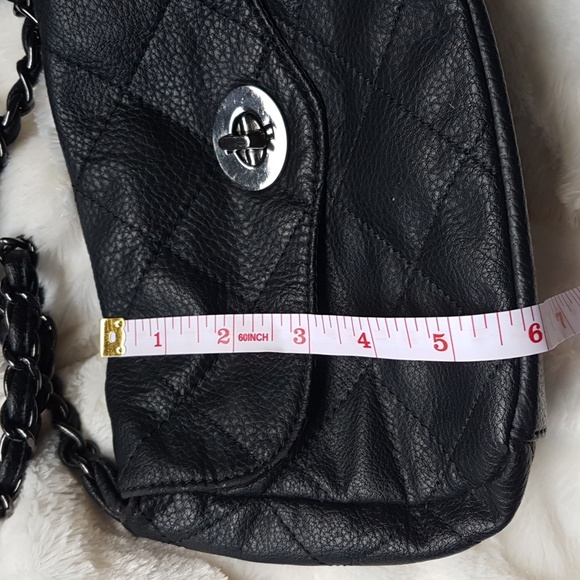 Crossbody Black Quilted Purse w/ metal clasp & vegan leather chain strap | Small - Picture 15 of 16